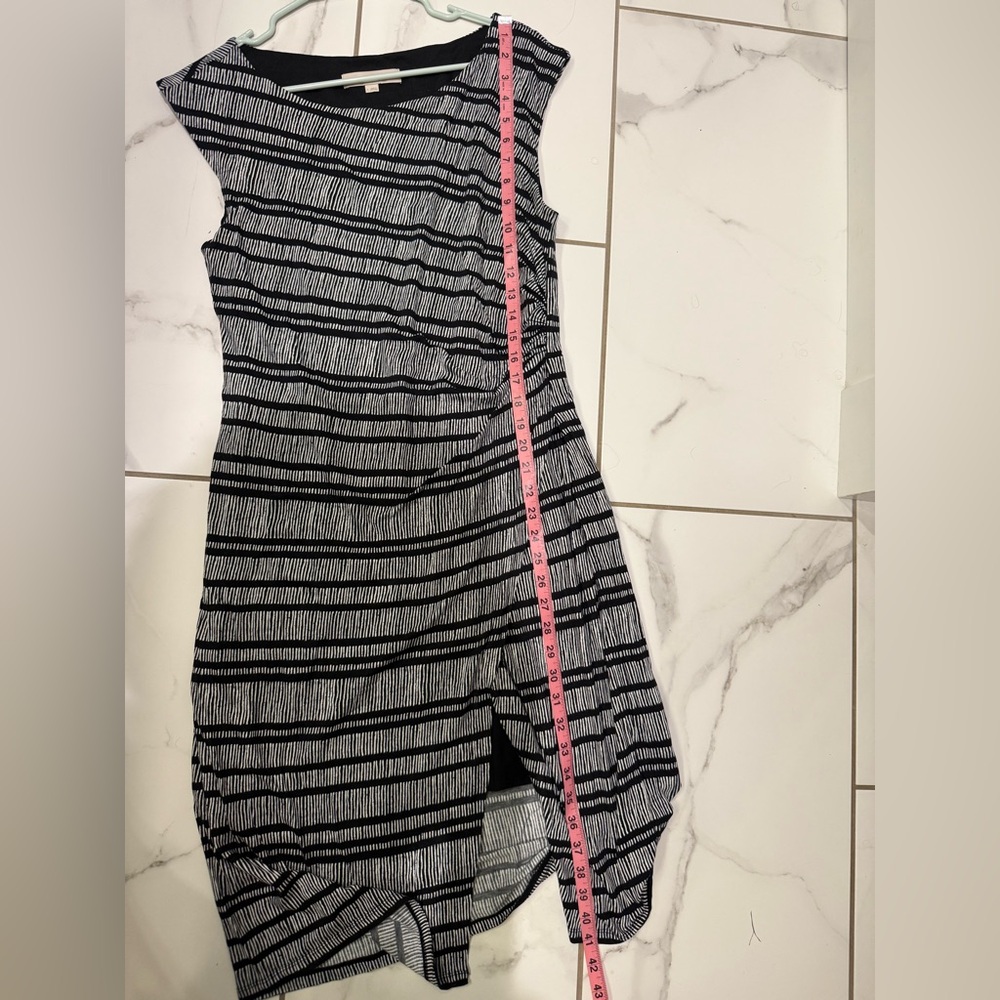 LOFT Black White Striped Midi Dress Fall Professional Workwear L - Picture 8 of 8